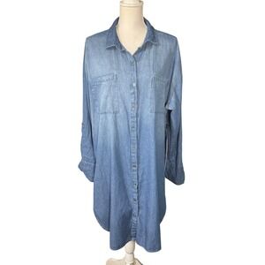 L.I.F.E. Love Is For‎ Eternity XL Blue Denim Chambray Tunic Lagenlook Casual NWT